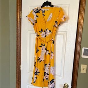 LOFT Yellow Floral Midi Dress